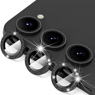 Produktbild von Für Samsung Galaxy S25 Aluminium Glitzer Ring Kamera + H9 Tempered Hart Glas Schwarz