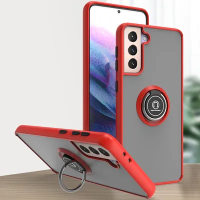 Produktbild von Samsung S21 5G Hülle, Ring Halter Ständer Matte Transluzent TPU Rahmen Stoßfest Schutzhülle für Samsung Galaxy S21 5G Rot