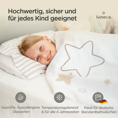 Lunova Gewichtsdecke 4 kg weiß – OEKO-TEX Baumwolle für Kinder 35-45 kg