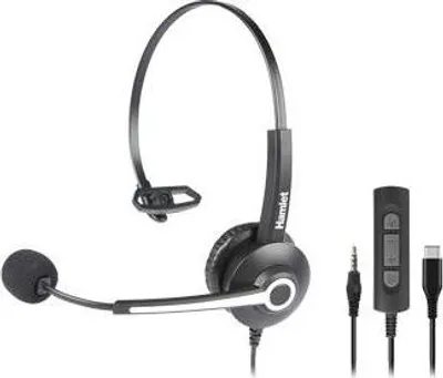 Immagine prodotto di Hamlet HHEADM-CJM Cuffie Cablato a Padiglione Ufficio USB tipo-C Nero