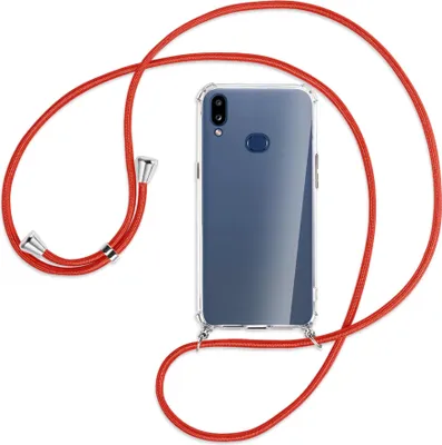 Produktbild von Handykette Backcover-Schutzhülle mit Band (Metall silberfarben) für Samsung Galaxy A10s - rot