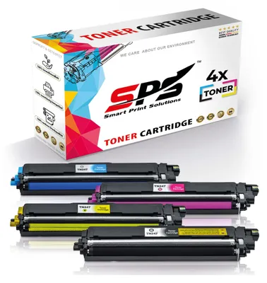 A box of toner cartridges with several toner cartridges displayed in front of it.