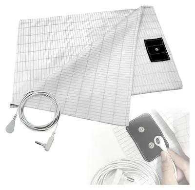 Produktbild von Erdungsmatte mit Erdungsanschlusskabel, Erdungsbettlaken, Erdungsmatte für Bett mit 10% Silberfaser und 90% Baumwolle, mit Erdverbindungskabel, für besseren Schlaf, Erdungsenergie und Erholung (90x230cm)