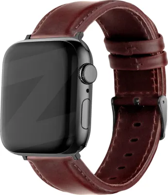 Produktbild von Bandz Echtlederarmband passend für Apple Watch 1/2/3/4/5/6/8/9/SE - Größe 38/40/41mm - Schwarzes Lederarmband für Apple Watch