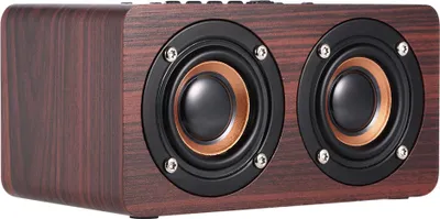 Image de W5 Red Wood Grain Bluetooth Speaker Bluetooth 4.2 Dual Louderspeakers Super Bass Subwoofer Hands Free avec Mic 3.5mm AUX-IN TF Card