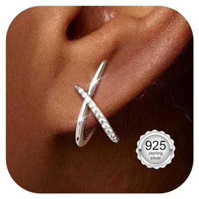 Image de Boucles d'oreilles en argent sterling 925, forme en X, petites, hypoallergéniques, pour femmes