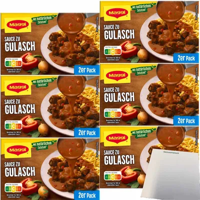 Produktbild von Delikatess Soße zu Gulasch 6x2er Pack (6x56g Packung für 3000ml Soße) + usy Block