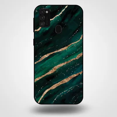 Produktbild von Smartphonica Handytasche für Samsung Galaxy M21 mit Marmordruck - TPU Rückseite Fall Marmor Design - Grün Gold