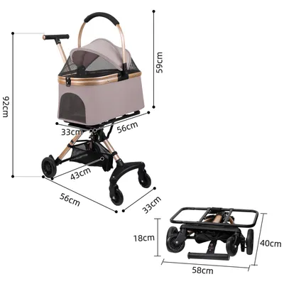 Produktbild von 3 in 1 Haustierbuggy für kleine Hunde & Katzen,Klappbar Hundewagen mit abnehmbarer Transportbox & Autositz,Pet Stroller Haustierwagen Oxford Bis 20kg