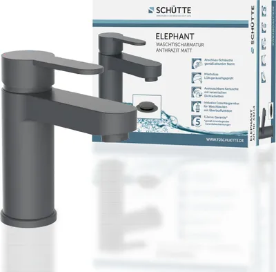 Obrázek produktu pro SCHÜTTE umyvadlová baterie ELEPHANT s výsuvným odpadem, koupelnová baterie s výpustí, antracit matná