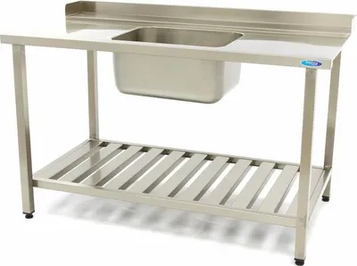 Immagine prodotto di Maxima - Tavolo per lavastoviglie Gastro - 140 x 75 cm - a destra - con lavello e schienale - incl. ripiano di stoccaggio