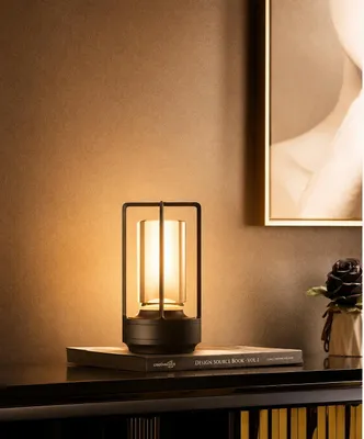 Produktbild von Tragbare Metall-Tischlampe für Innen/Außen, Wiederaufladbare Kabellose LED-Lampe, 3-Farben Stufenlos Dimmbar,Restaurant/Schlafzimmer/Bar/Campinglicht