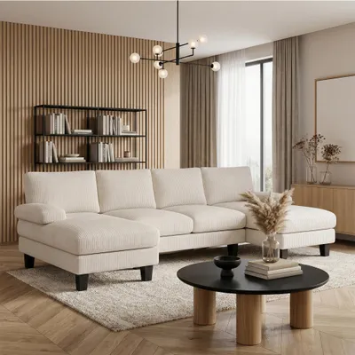 Produktbild von BEALIFE U-förmiges Sofa  271x122x86 cm | 4-Sitzer mit Armlehnen für Wohnzimmer | Beige/Grau | AR103