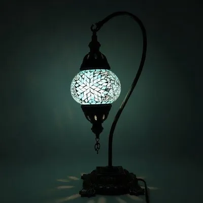 Zdjęcie produktu dla Turecka lampa mozaikowa – ręcznie wykonana lampa stołowa z giętką szyjką – średnica 12 cm, wysokość 43 cm – autentyczna i kolorowa