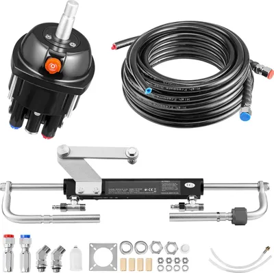 Produktbild von SucceBuy Hydraulisches Außenborder-Lenkset, 90 PS, Bootshydrauliklenksystem mit 6,9 MPa Steuerpumpe, Zweiwege-Sperrzylinder und 7,3 m langlebigen Schläuchen, geeignet für Einzelsteuerstand und Einzelmotor