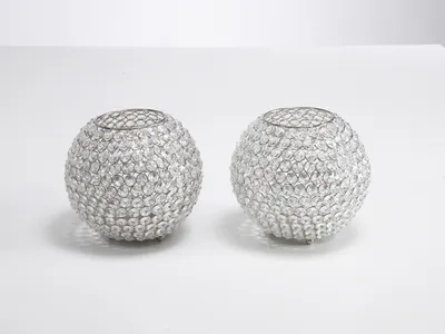Produktbild von Kristall Kerzenständer 2er Set 'Kugel' (Größe: L) - Crytallights, Teelichthalter, Tischdeko, Gastgeschenk und Hochzeitsdeko