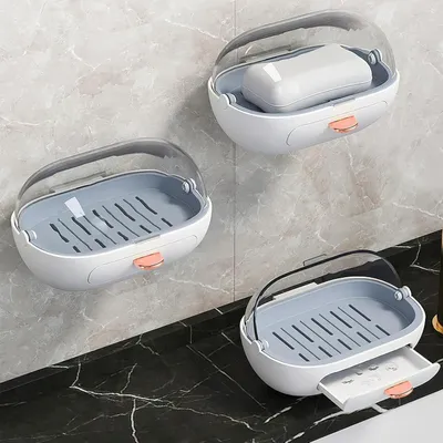 Produktbild von 2 Stück Seifenschale ohne Bohren, Seifenkiste Seifenhalter Dusche, Seifenhalter ohne Bohren Seifenschale Dusche mit Deckel, Seifenhalter Seifenschale Dusche für Badezimmer, Küche
