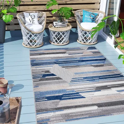 Obrázok produktu pre Koberce Carpeto Geometric Indoor & Outdoor Rug Weatherproof for Balcony, Terrace - Balcony Rug Waterproof - Outdoor Rug Weatherproof - Outdoor Rug Terrace Large - Blue Grey 1 - 160 x 230 cm