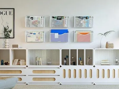 Image de Lot de 3 supports muraux à mailles pour format A4 - Blanc - Porte-lettres et porte-revues
