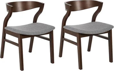 Produktbild von BELIANI Esszimmerstuhl 2er Set Hellgrau Stoffbezug mit Dunklen Holzbeinen Hohe Rückenlehne Retro Klassisches Design für Wohnzimmer Esstisch Gastronomie