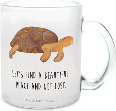 Produktbild von Mr. & Mrs. Panda Pott Schildkröte Marschieren - Transparent - Geschenk, Lieblingsmensch, Neustart, Motivation, Schildkröten, Abenteuer, Motivtasse, Teeglas, Teetasse