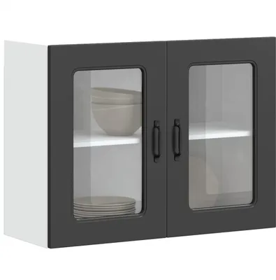 Immagine prodotto di Pensile da Cucina con Porta in Vetro Kalmar Nero Truciolato