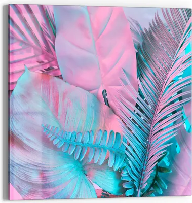 Produktbild von DEQORI Glasbild Echtglas 30x30 cm 'Tropenblätter: Farbeffekt' Wandbild Bild modern Deko