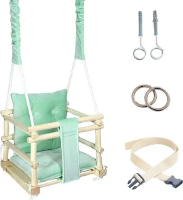 Produktbild von Lumali 3-in-1 Kinderschaukel mit Sicherheitsgurt, Babyschaukel für Zuhause, Schaukel Indoor oder Outdoor, mit Weichem Sitz, Höhenverstellbar,  Minze