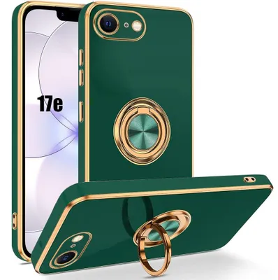 Image de Coque pour iPhone 17e, Protection Silicone Antichoc Souple Slim avec Anneau - Vert Nuit