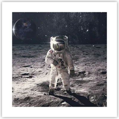 Produktbild von Poster - Poster ohne Rahmen - Mond Erde Astronaut - 40x40 cm - Wand Bild - Wanddeko - Wandbilder - Kunstposter - Wandposter - Bilder - Kunstdruck - Wanddekoration - Wandbild - P2XAC40x40-4882