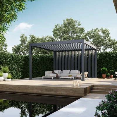Produktbild von Sichtschutzwand 4 m Pergola Seitenwand verstellbare Lamellen Anthrazit
