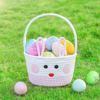 Productafbeelding van Roze paasmand met handvat voor meisjes en kinderen, pluizige draagmand en paasdecoratie