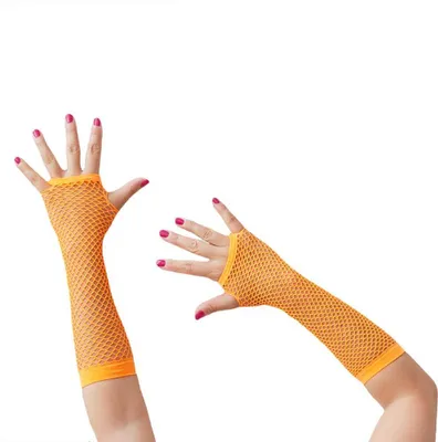 Produktbild von Oblique Unique Netzhandschuhe lang fingerlos Party Karneval Fasching - neon orange