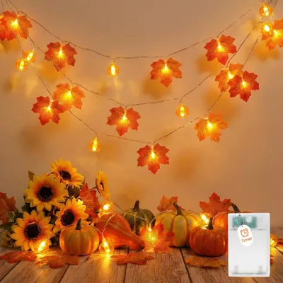 Herbst-Lichterkette 3 m, 20 LEDs, Ahornblätter & Kürbis