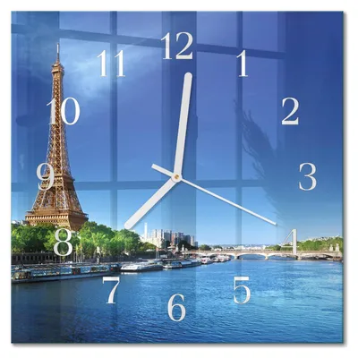 Produktbild von Tulup Glasuhr Wanduhr Küchenuhr Echt-Glas 30x30 cm Modern Dekorativ Geräuschlos Weiße Zeiger - Der Himmel von Paris