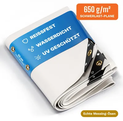 Produktbild von UMBRELLA® Abdeckplane 650 g/m² 3x4 m (12 m²) Weiß – 100 % wasserdicht, UV-beständig, reißfest, Messing-Ösen – für LKW, Holz, Pool & Garten