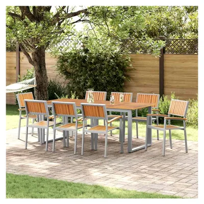 Produktbild von Stapelbare Gartenstühle 8 Stück aus grauem Stahl und Massivholz-Akazie, Gartenmöbel für Balkon und Outdoor