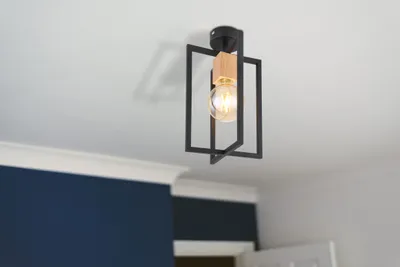 Produktbild von Globo Deckenleuchte Deckenlampe Wohnzimmer Flur Metall schwarz Holz natur 15475D