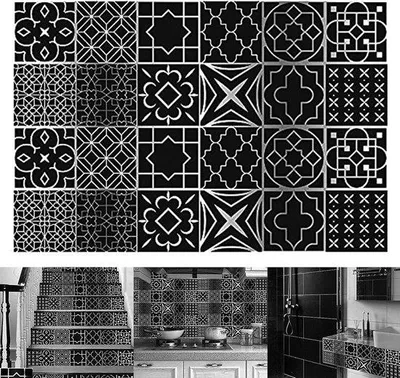Image de Film adhésif noir pour la décoration de la cuisine et de la salle de bain, 10 x 10 cm
