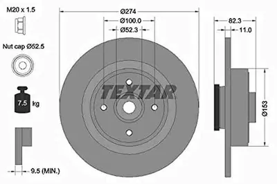 Obrázok produktu pre 2 brzdové kotúče Textar 274 mm vzadu pre Renault Megane I