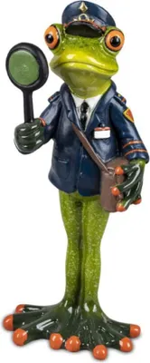 Eine Figur eines Frosches, der als Zugbegleiter verkleidet ist. Er trägt eine dunkelblaue Uniform.