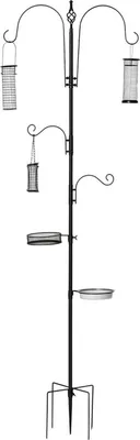 Obrázek produktu pro Sada ocelových krmítek pro ptáky, výška 208 cm, včetně 4 háčků, napáječky, misky na krmení – kompletní sloupek s krmítky pro ptáky, černá