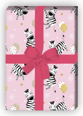 Produktbild von Rosa Kinder Geschenkpapier mit Zebras und Ballons - G12343, 32 x 48cm