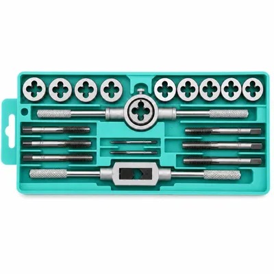 Produktbild von Gewindebohrer- und Schneideisen-Set – Metrisches Gewindeset – Werkzeuge zur manuellen Gewindereparatur (inkl. Windeisen und Schneideisenhaltern) 20pcs, KI-generiertes Bild