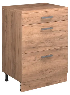 Obrázek produktu pro Kuchyňská skříňka pod šikmou střechu Vicco R-Line Zlatý mocný dub 60 cm bez šikminy se 3 zásuvkami, Model 61715