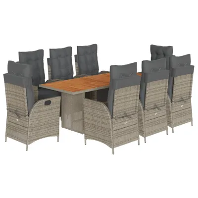 Produktbild von 9-tlg. Garten-Essgruppe mit Kissen Grau Poly Rattan