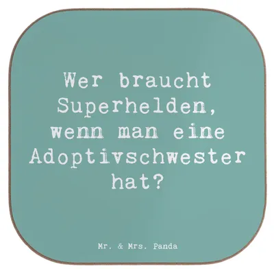Produktbild von Mr. & Mrs. Panda Getränkeuntersetzer Spruch Adoptivschwester Heldin - Meeresbrise - Geschenk, Freude, Vertrauen, Coaster, Tischuntersetzer, Adoption, Familienmitglieder