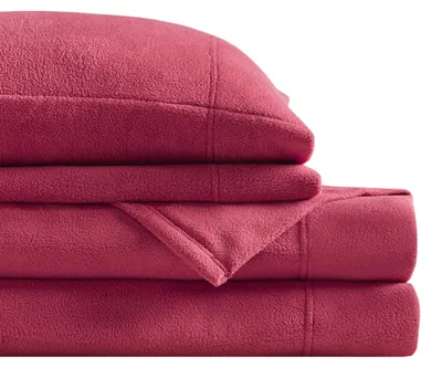 Productafbeelding van Microfleece lakenset, warm, met een diepte van 35,5 cm, koningsgrootte, rood, geschikt voor de koude seizoenen