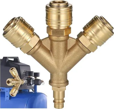 Obrázok produktu pre 3-cestný rozdeľovač vzduchu s 3 prípojkami a rýchlospojkovým ventilom
