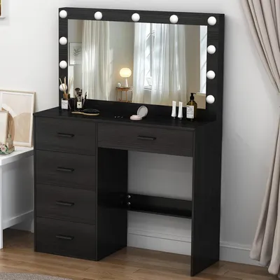 Immagine prodotto di Tavolino da trucco con specchio - Comodino con cassetti - Ideale per il trucco - Illuminazione LED regolabile - Dimensioni: 36 x 80 x 131 cm